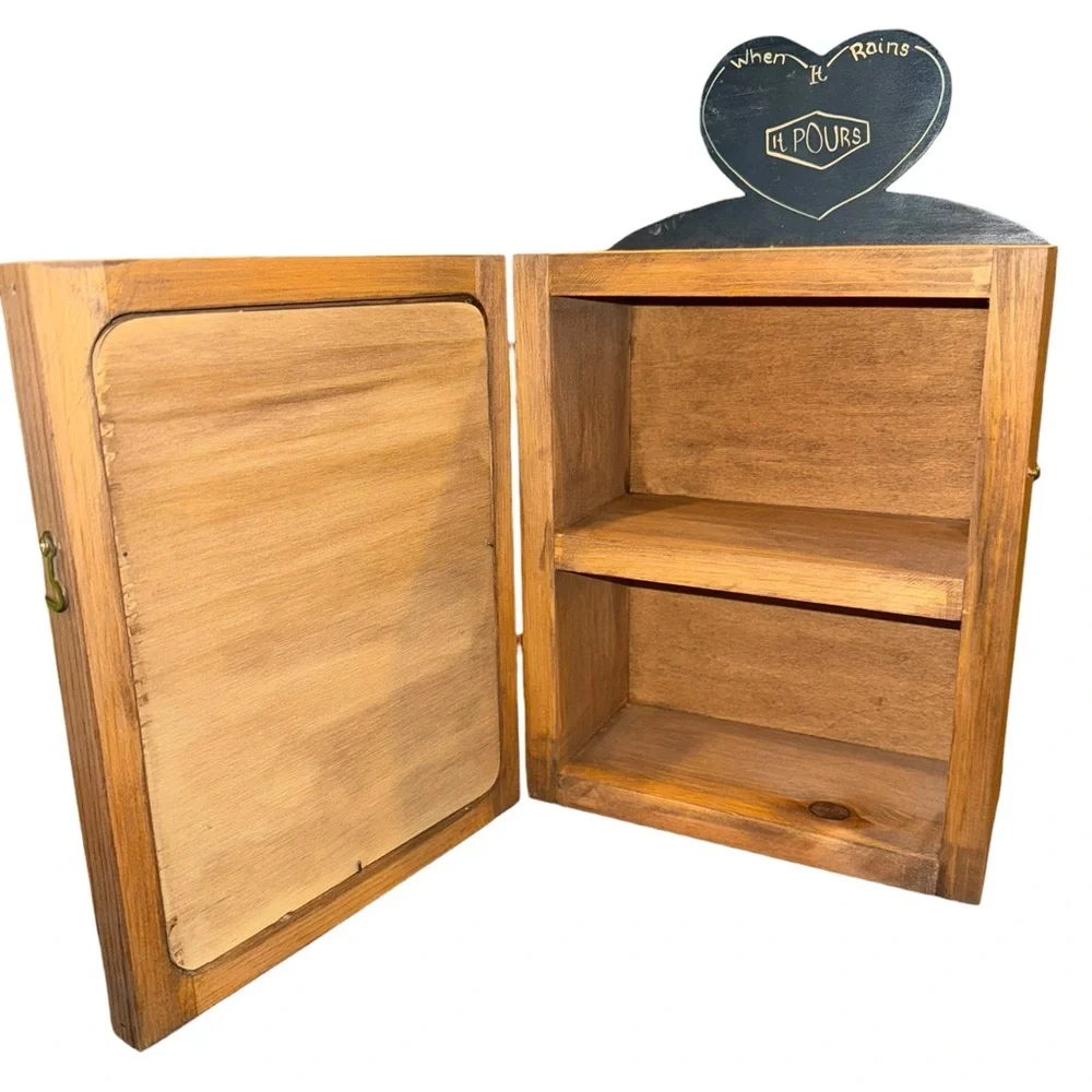 Vintage Roseburg Resin-Tote Wooden Wall Cabinet Salt Box Folk Art